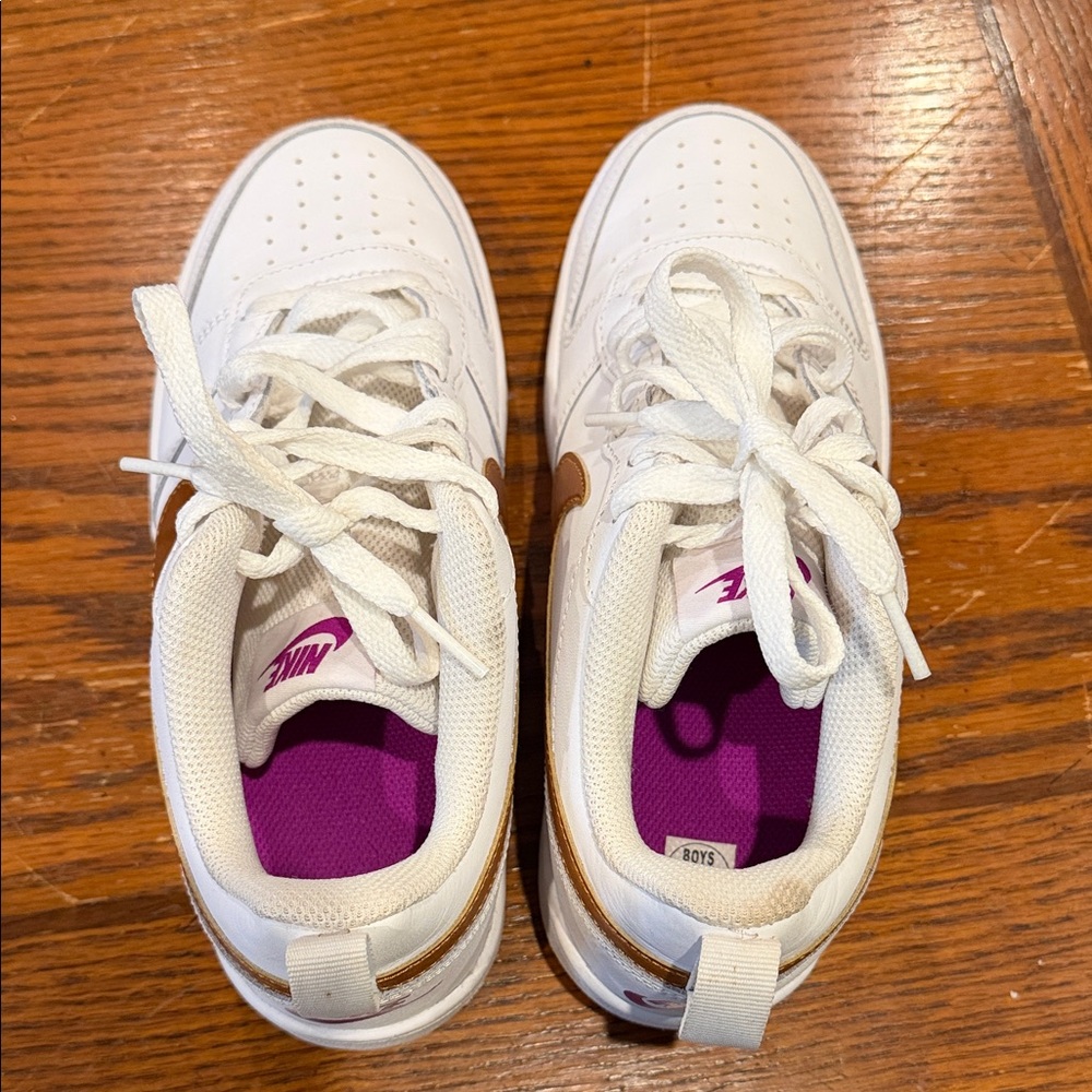 Nike Youth White and Gold Sneakers
